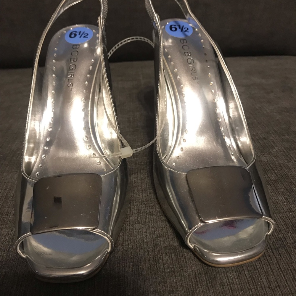 BCBGirls Silver Peep Toe Heels